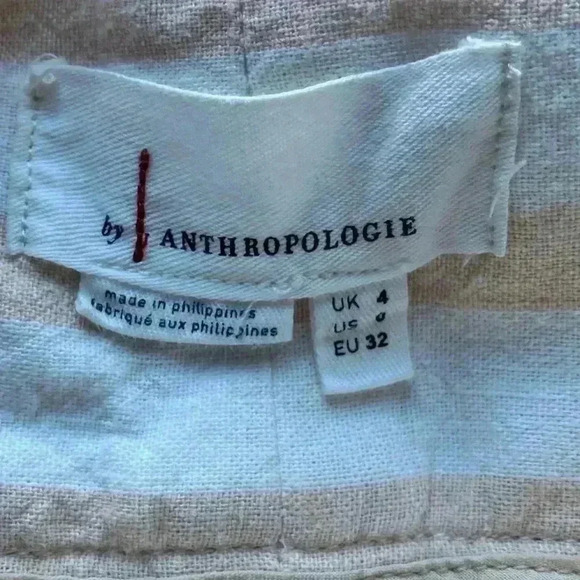 Anthropologie Oasis Striped Linen Tapered Leg Pants White and Pink - Picture 9 of 10